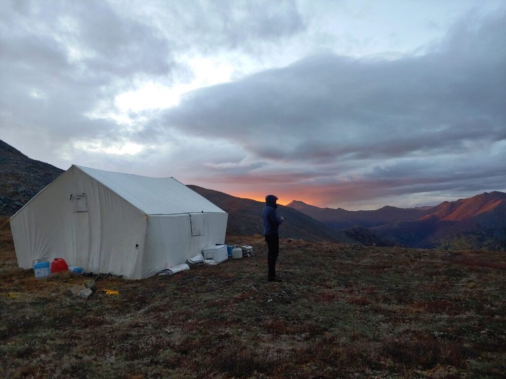 A professional tent in a geological site camp.